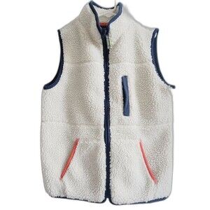 Mini Boden Cozy White Blue Kids Sherpa Vest size 9/10Y